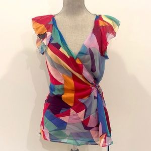 Diane Von Furstenberg multicolor silk wrap blouse- size 4
